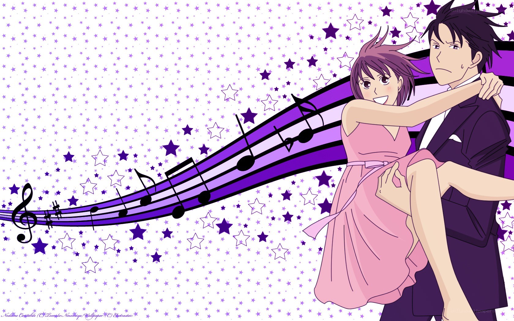 Anime couple dancing with music