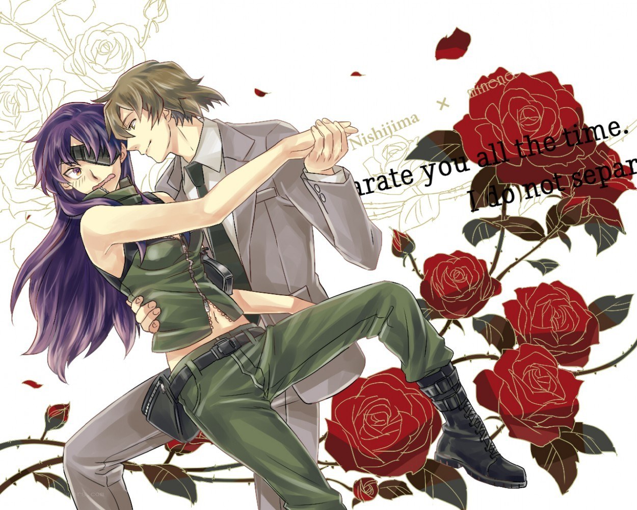 anime couple dancing with roses