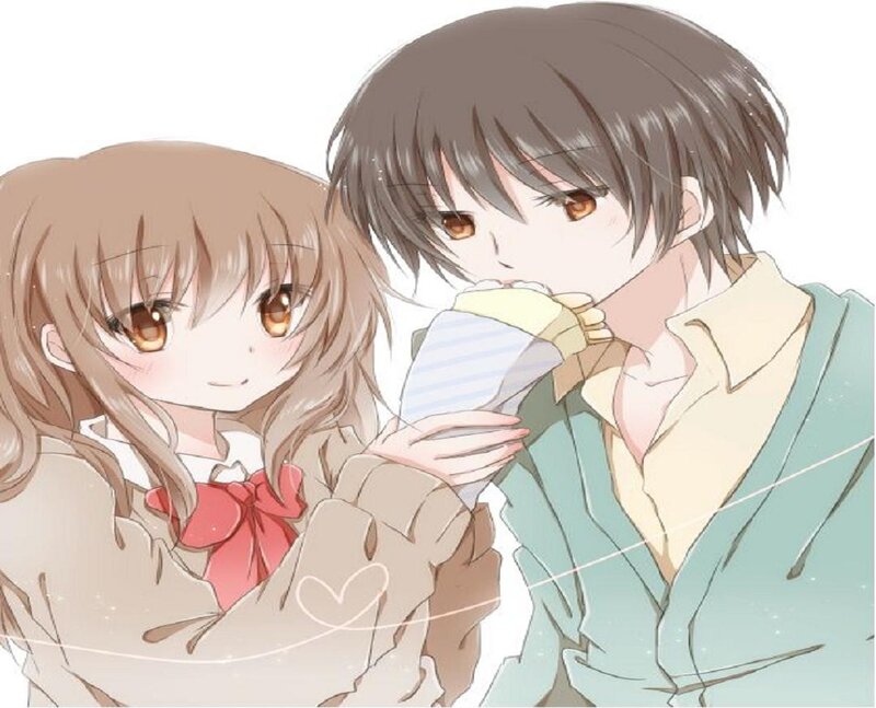Anime Couple Eating Ice Cream — Brown