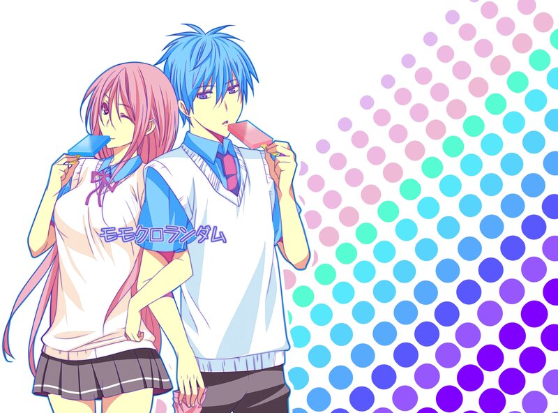 Anime couple eating popsicles