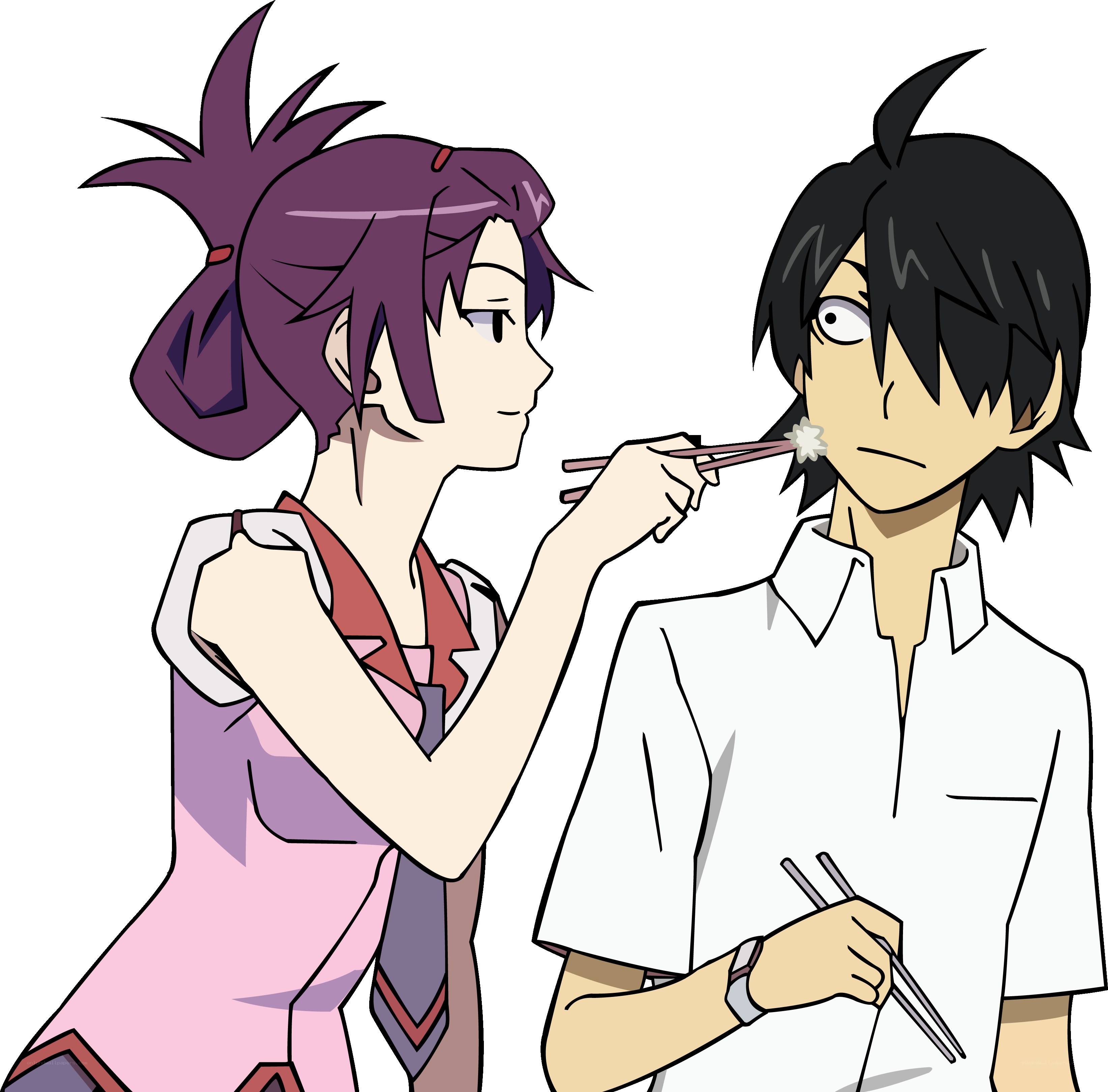 anime couple eating together