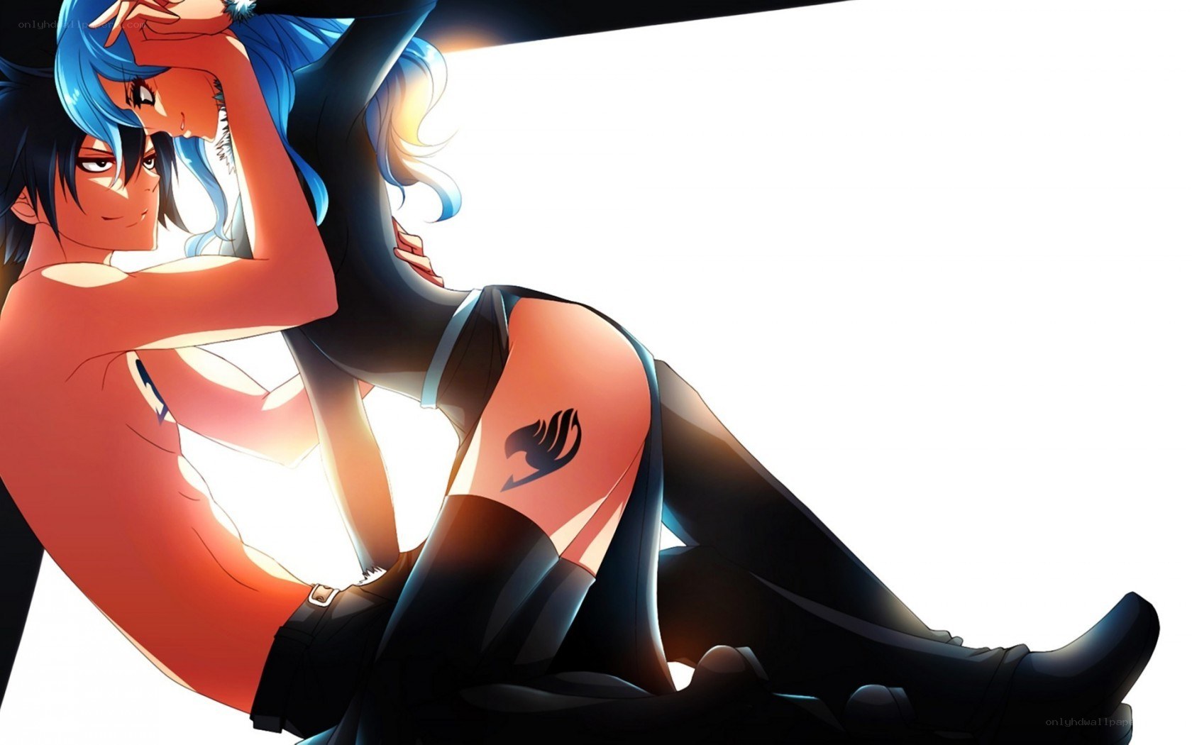 anime couple embrace