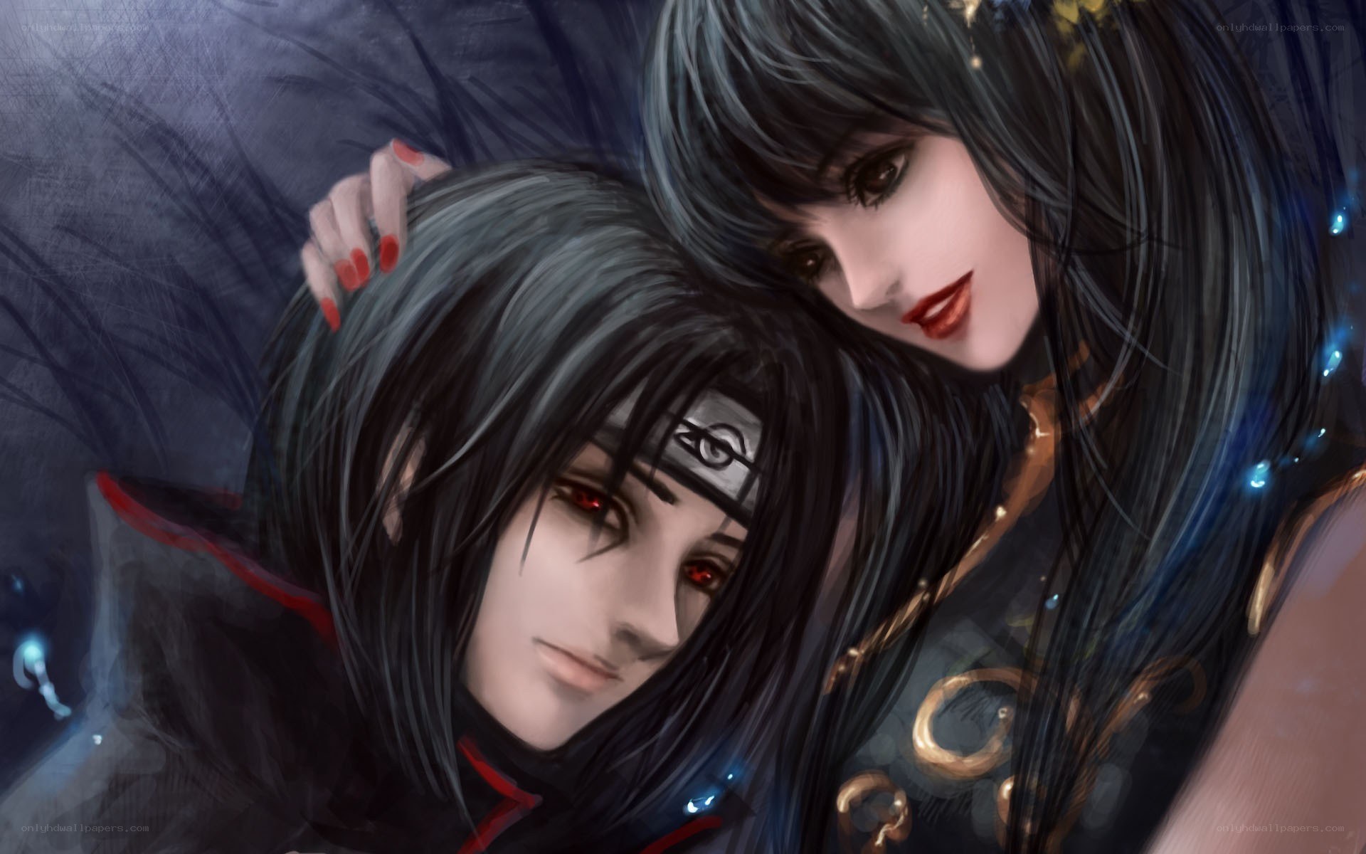 anime couple embrace