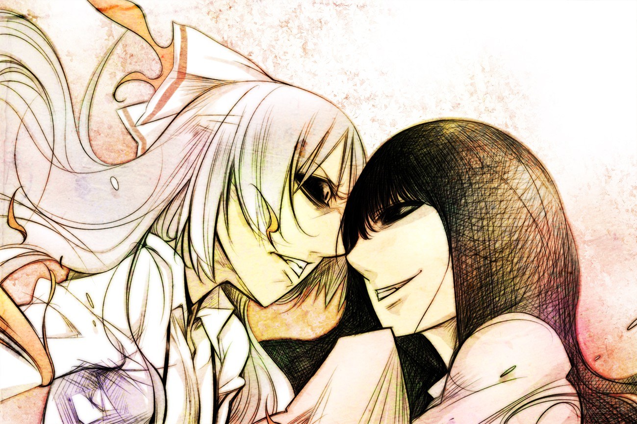 anime couple embrace