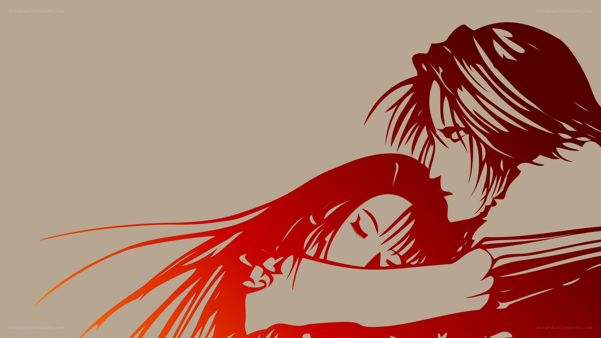 anime couple embrace