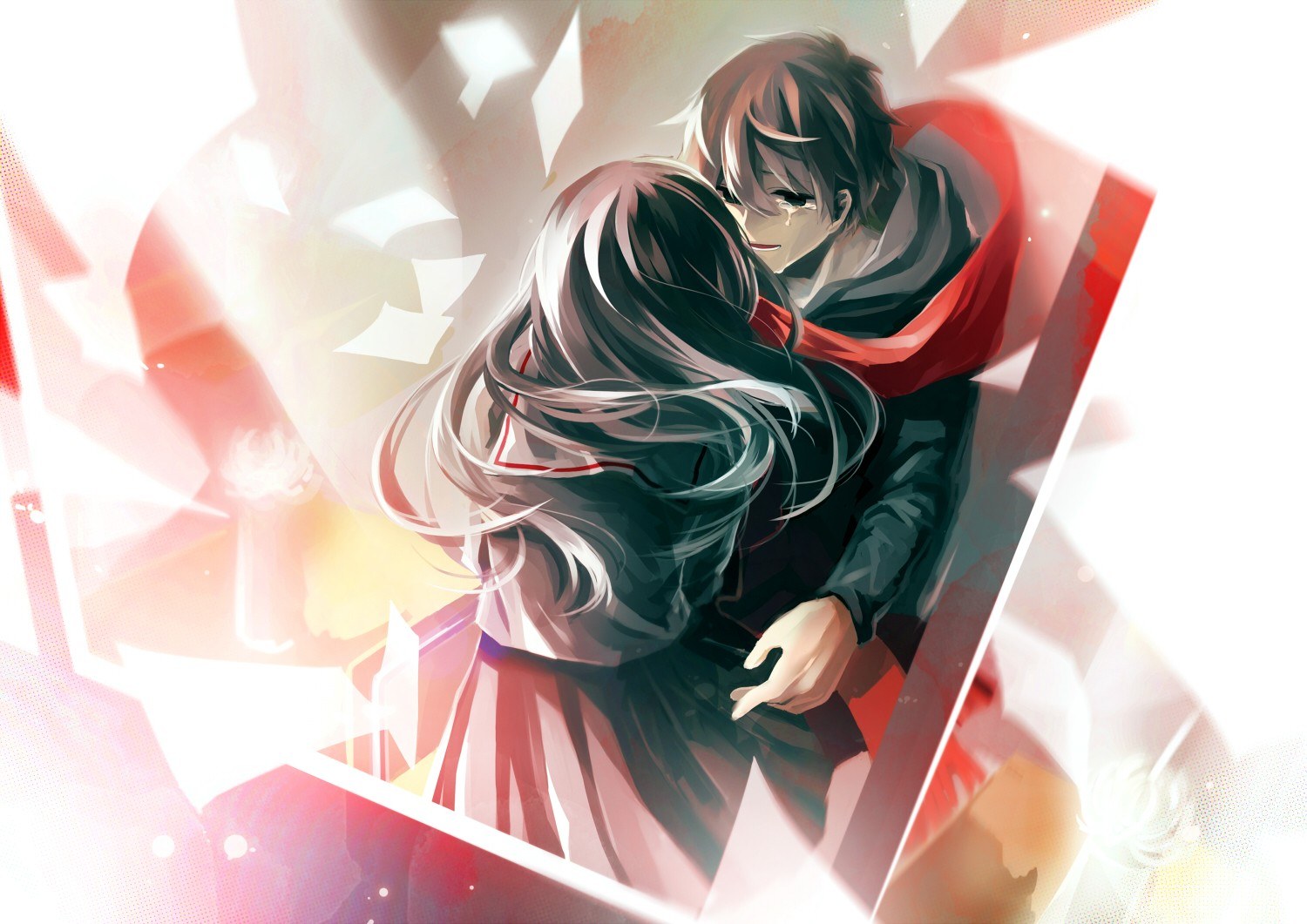 anime couple embrace