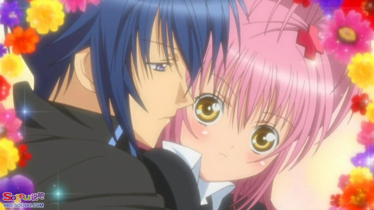 anime couple embrace