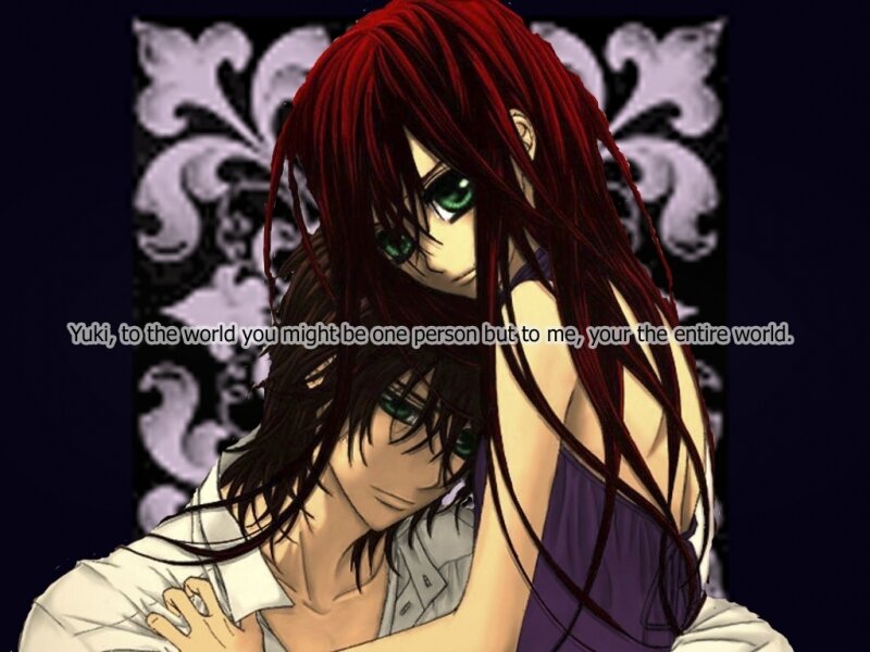 Anime couple embrace