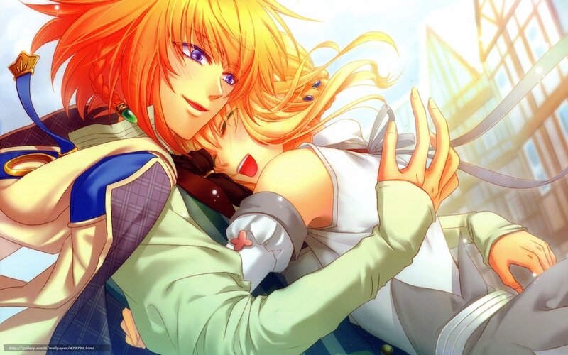 anime couple embrace