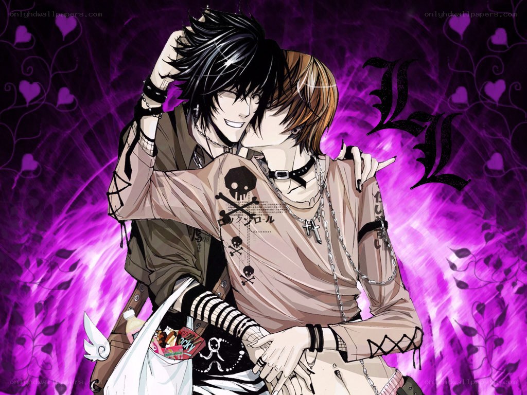 anime couple embrace