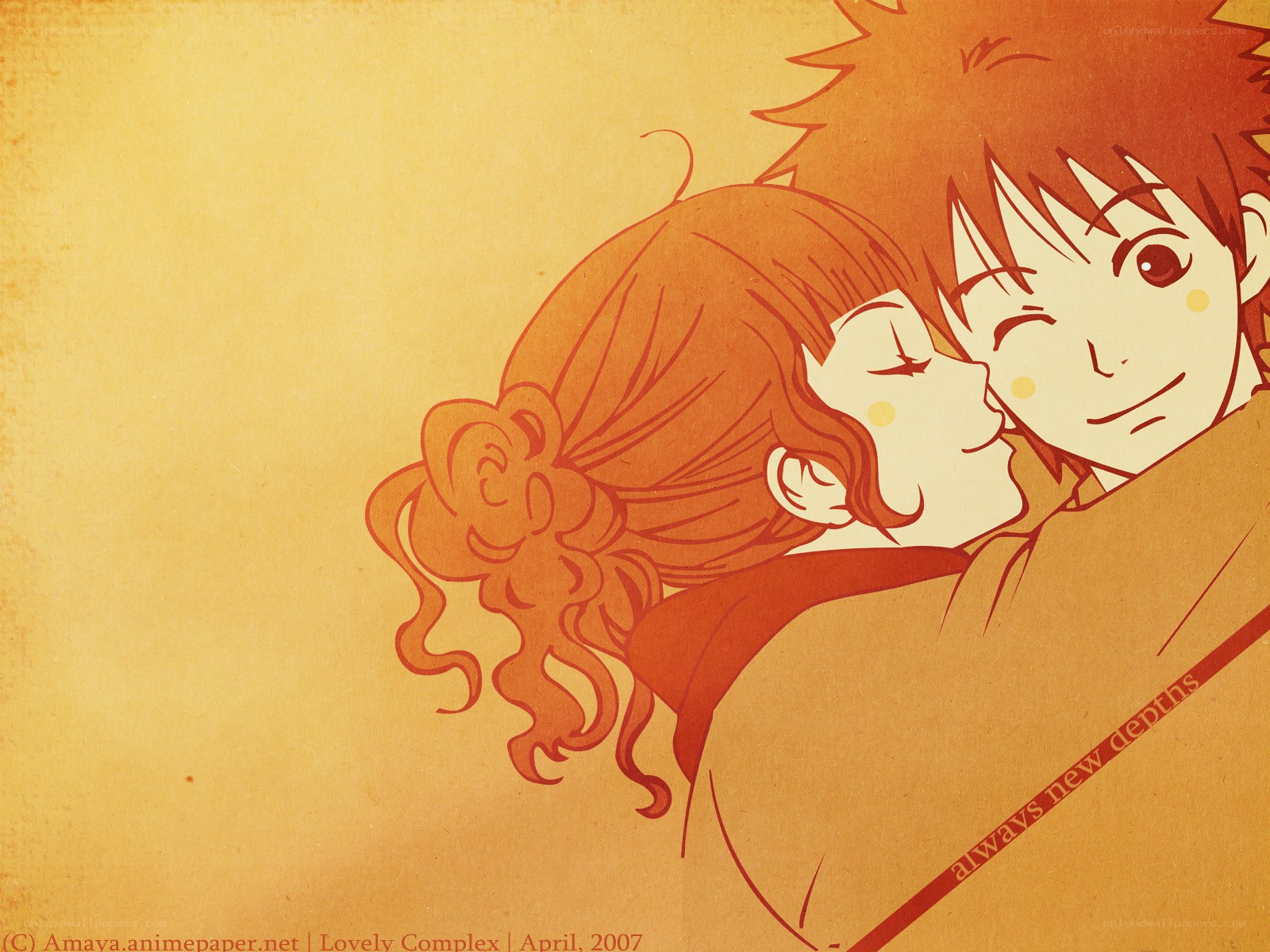 anime couple embrace
