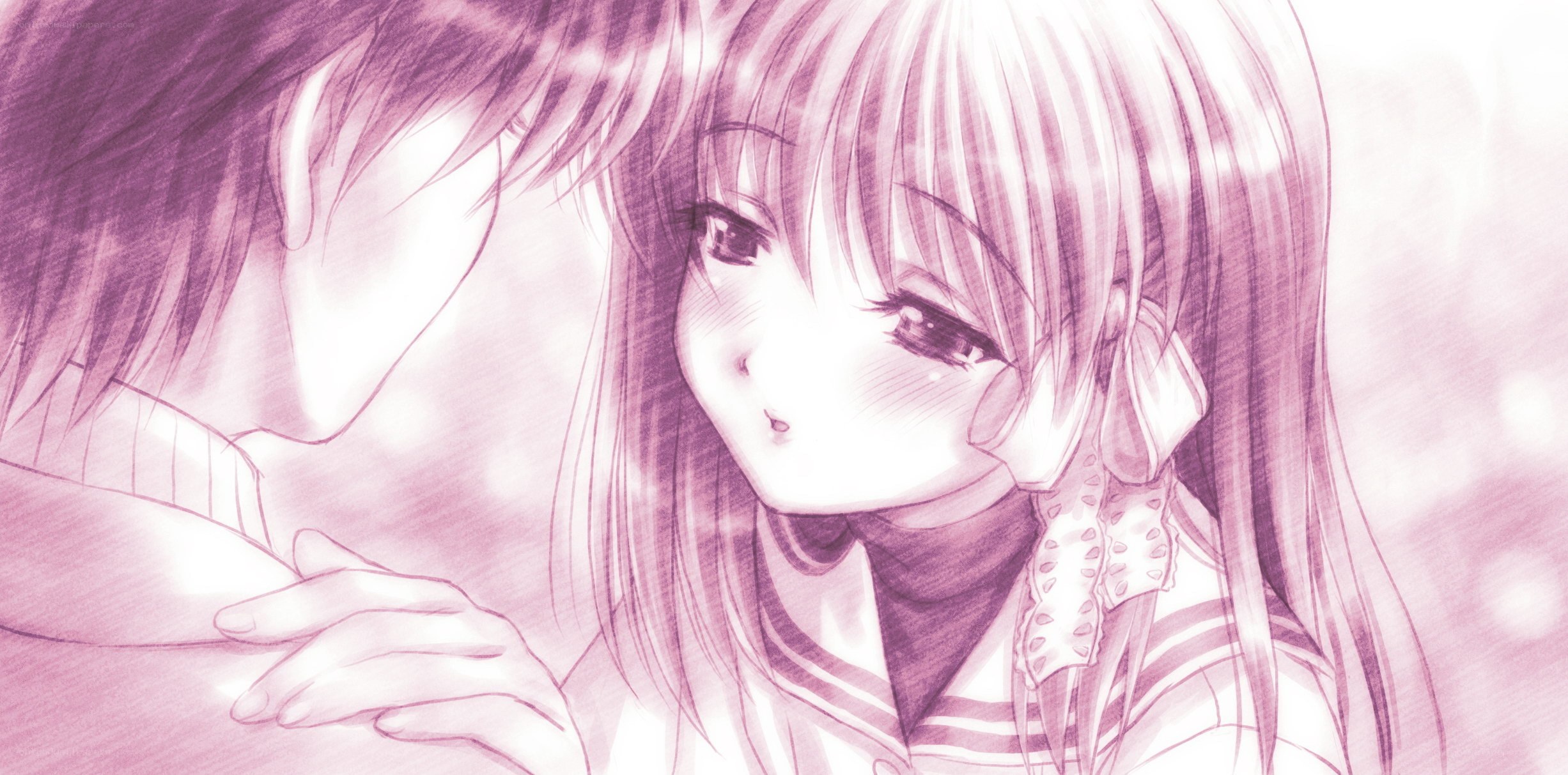 anime couple embrace