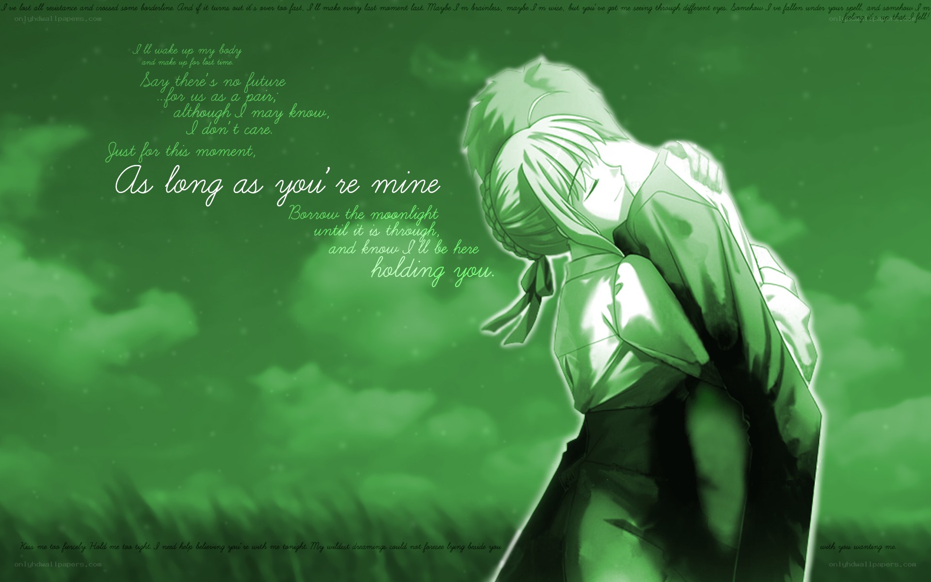 anime couple embrace