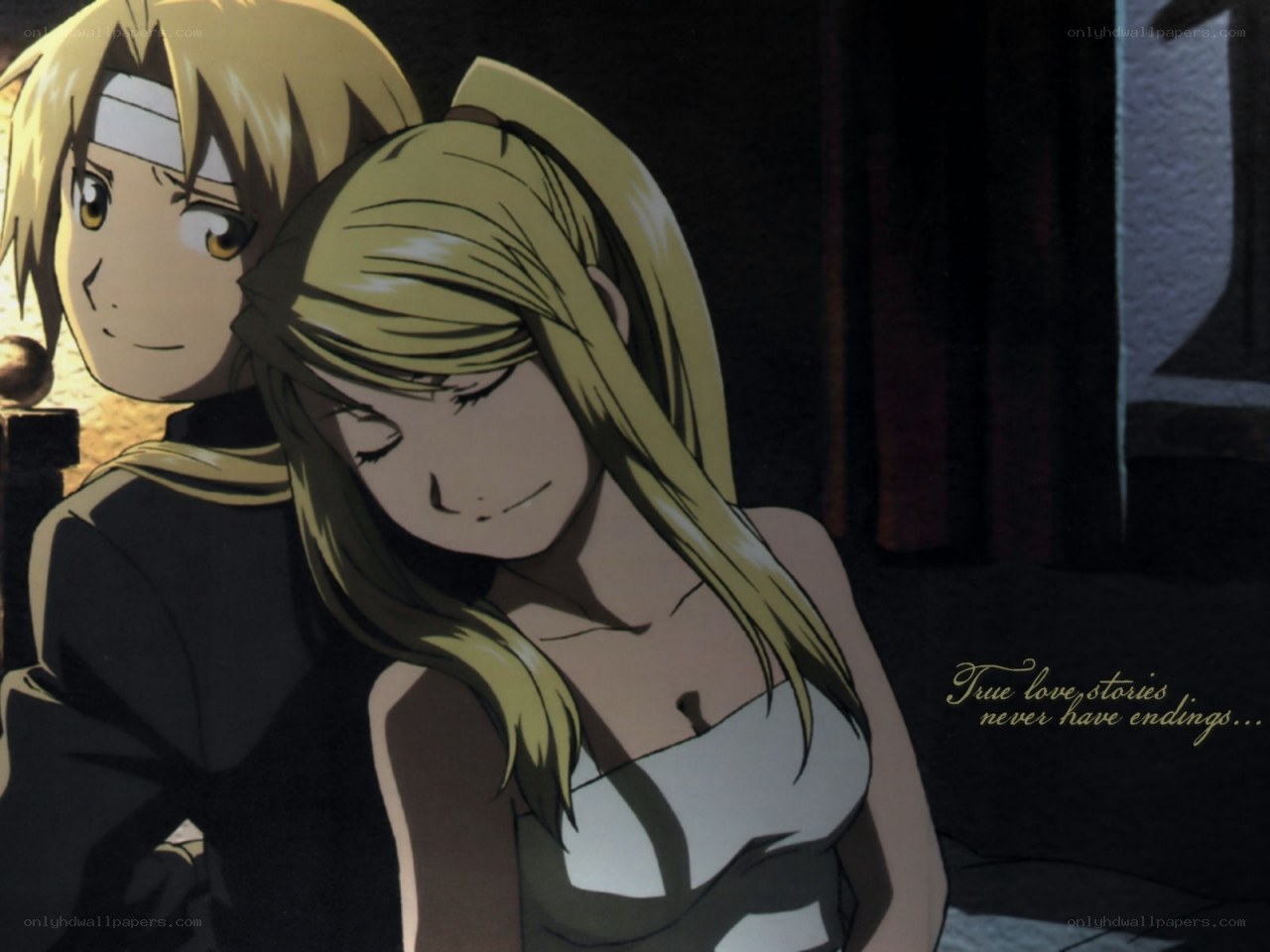 anime couple embrace