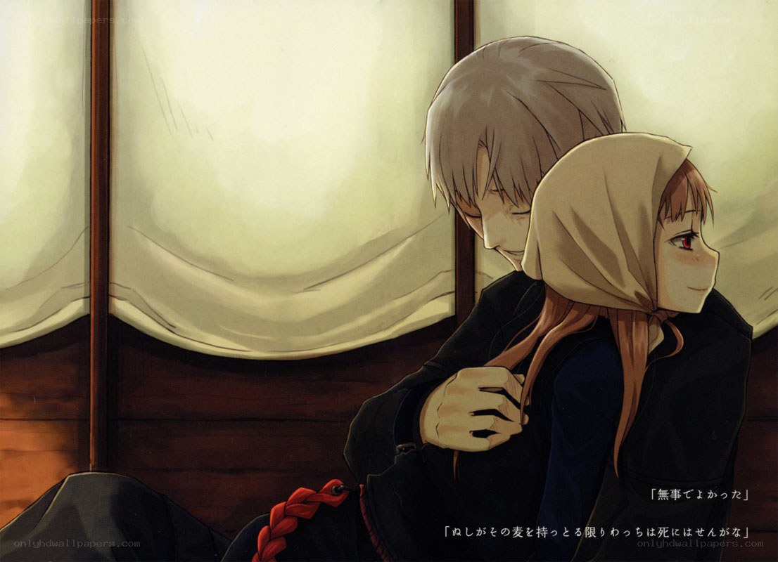 anime couple embrace
