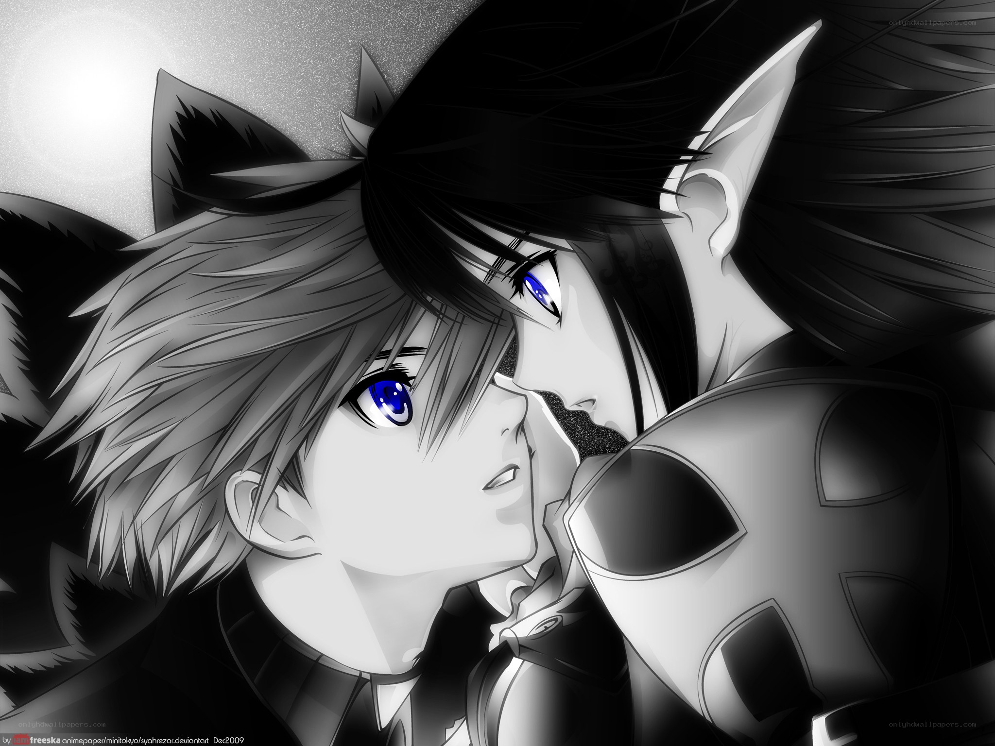 anime couple embrace