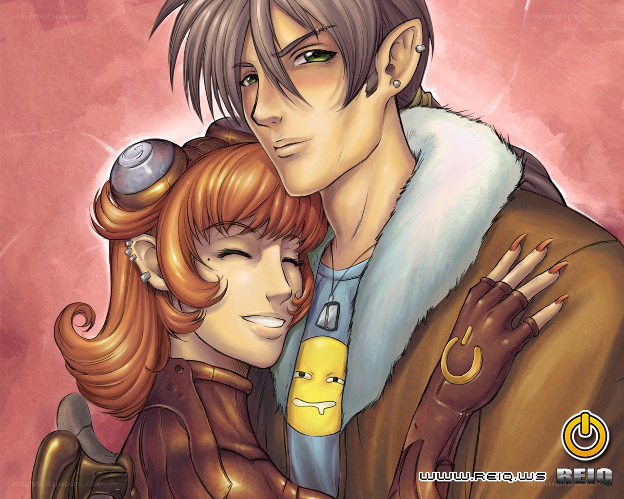 anime couple embrace