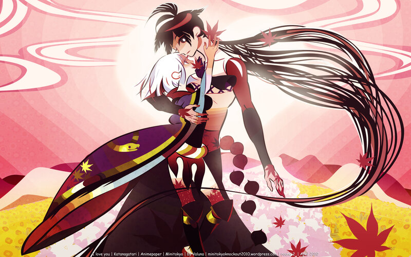 Anime couple embrace