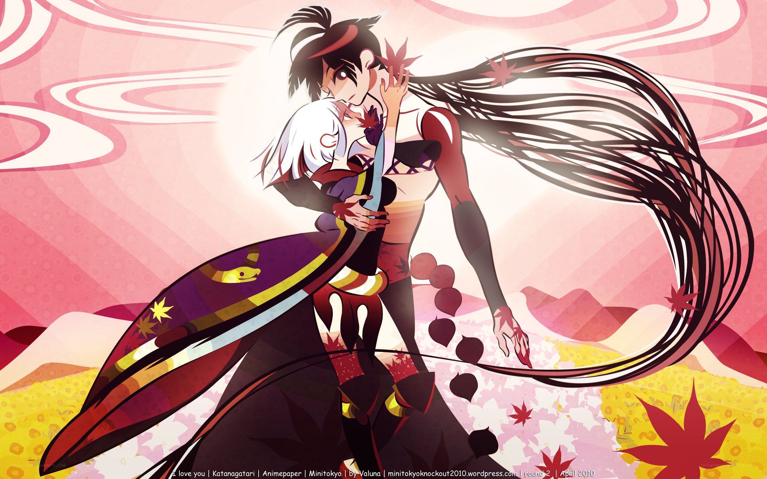 Anime couple embrace