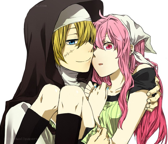 anime couple embrace