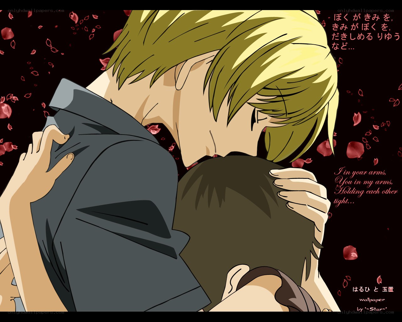 anime couple embrace