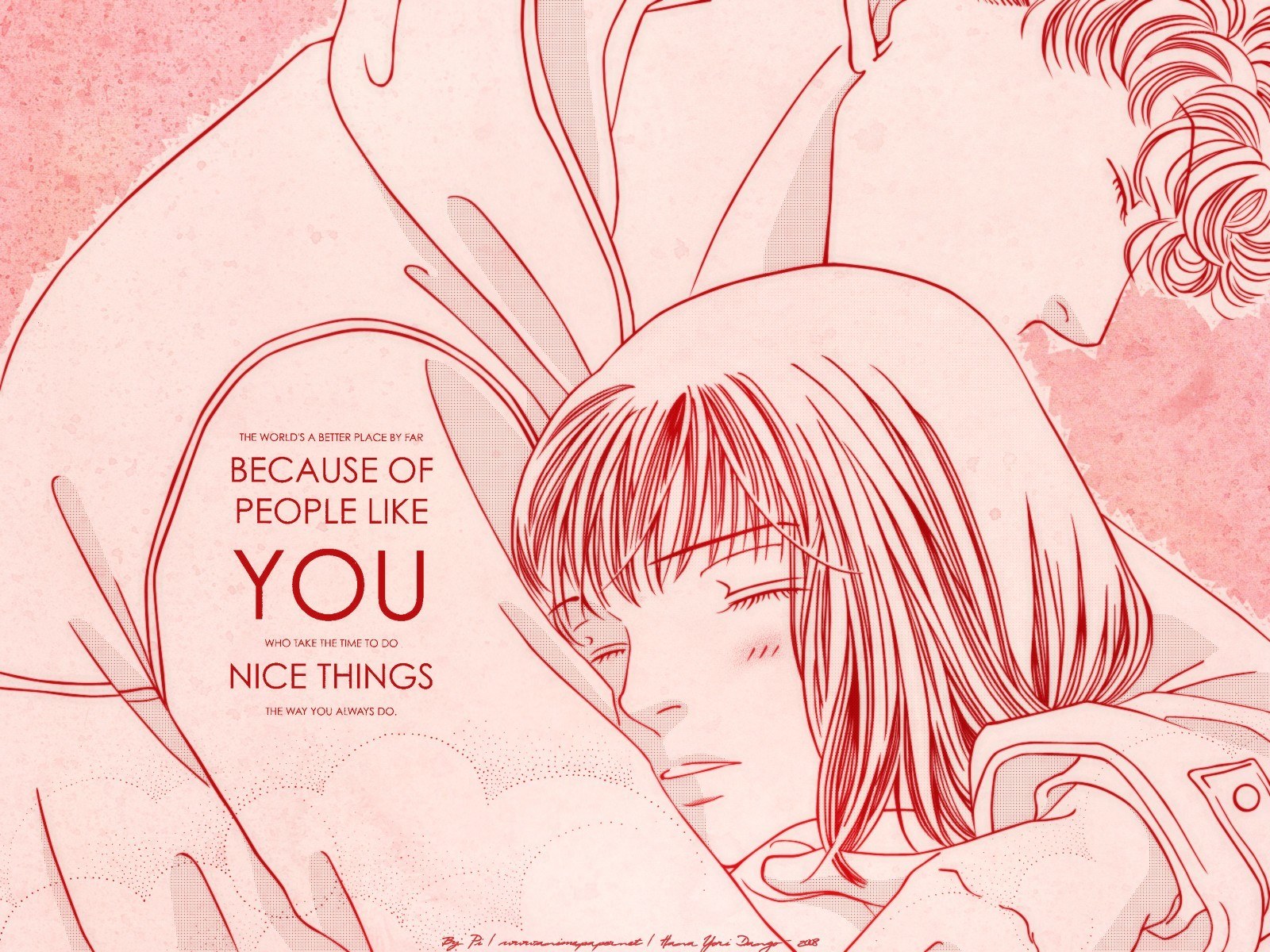 Anime couple embrace