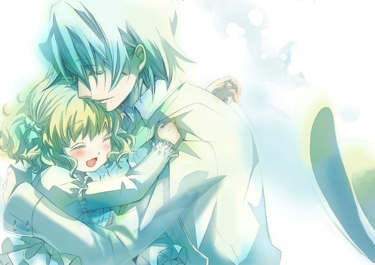 anime couple embrace