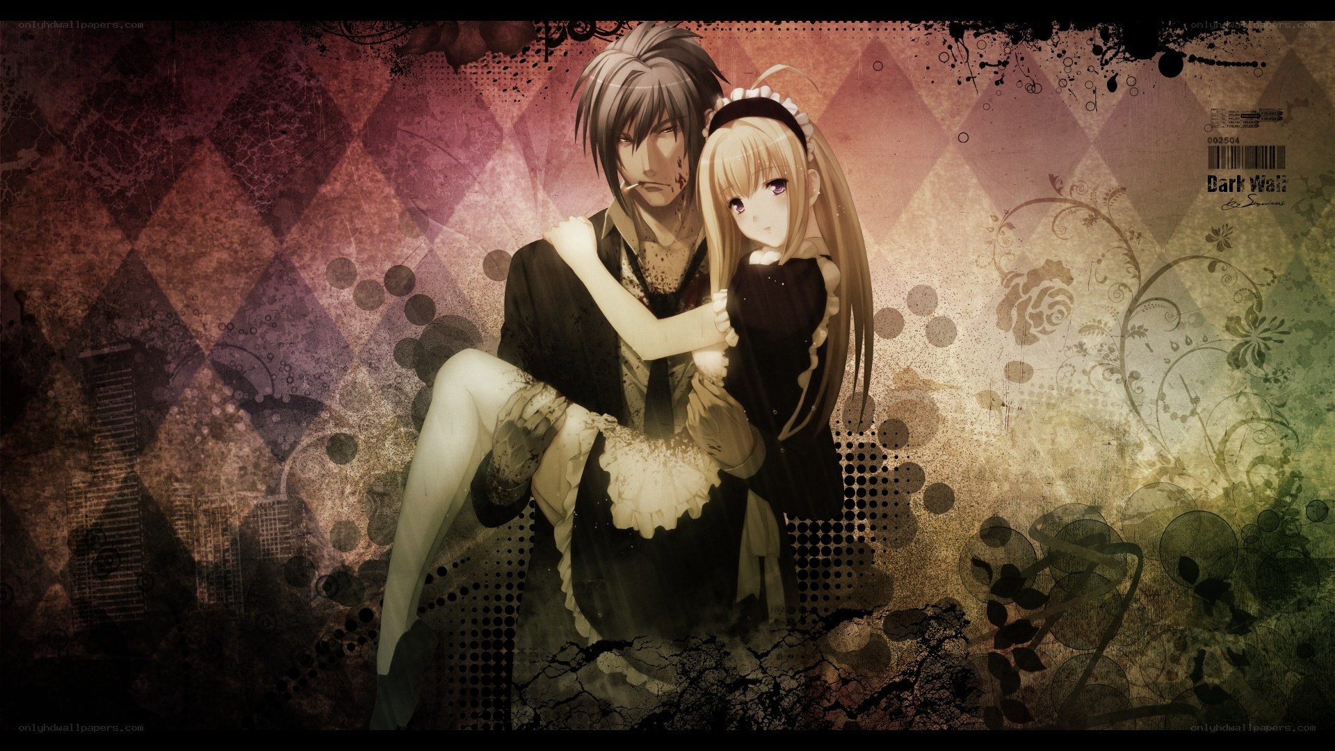anime couple embrace