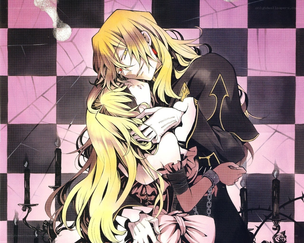 anime couple embrace