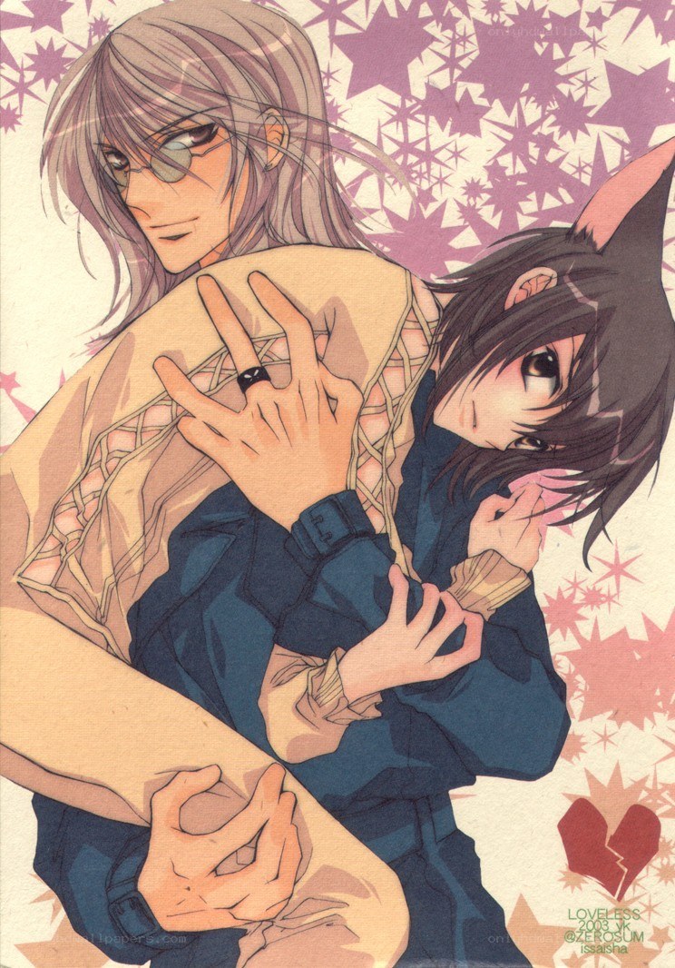 Anime couple embrace