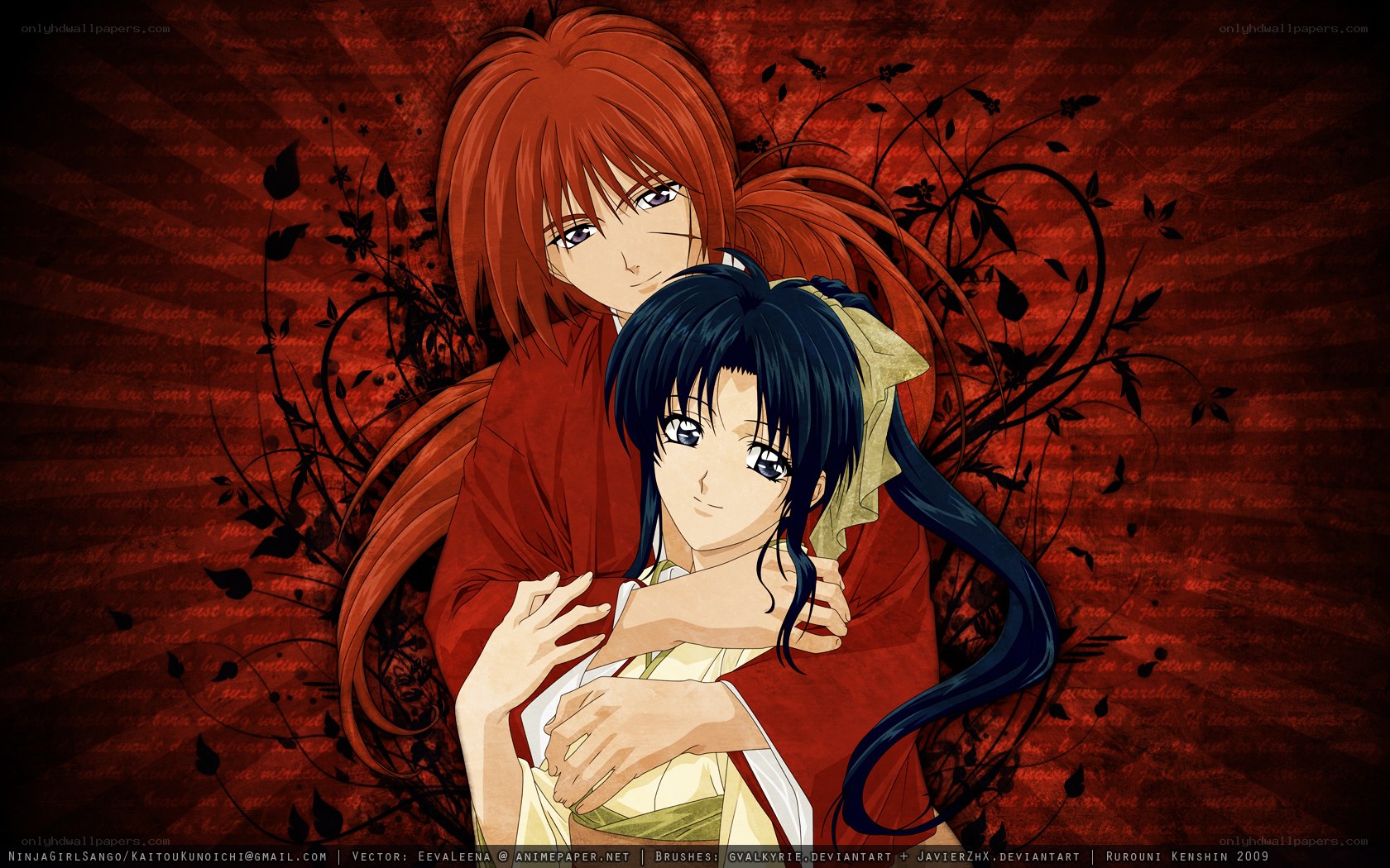 anime couple embrace