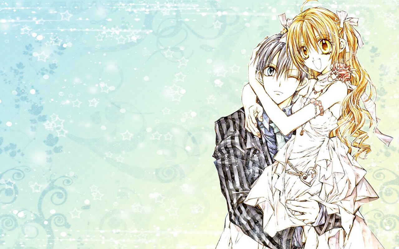 anime couple embrace
