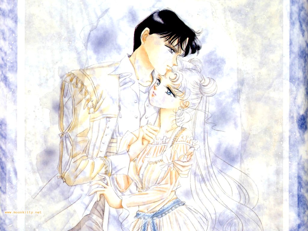 anime couple embrace