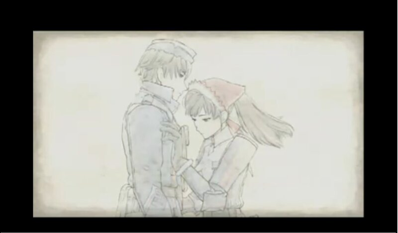 anime couple embrace