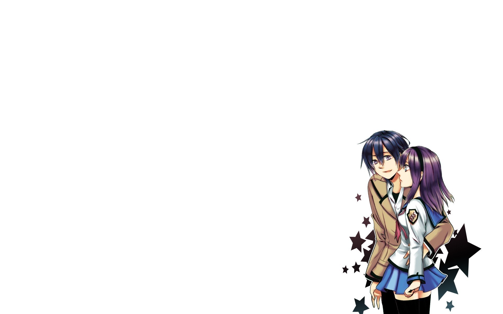 anime couple embrace