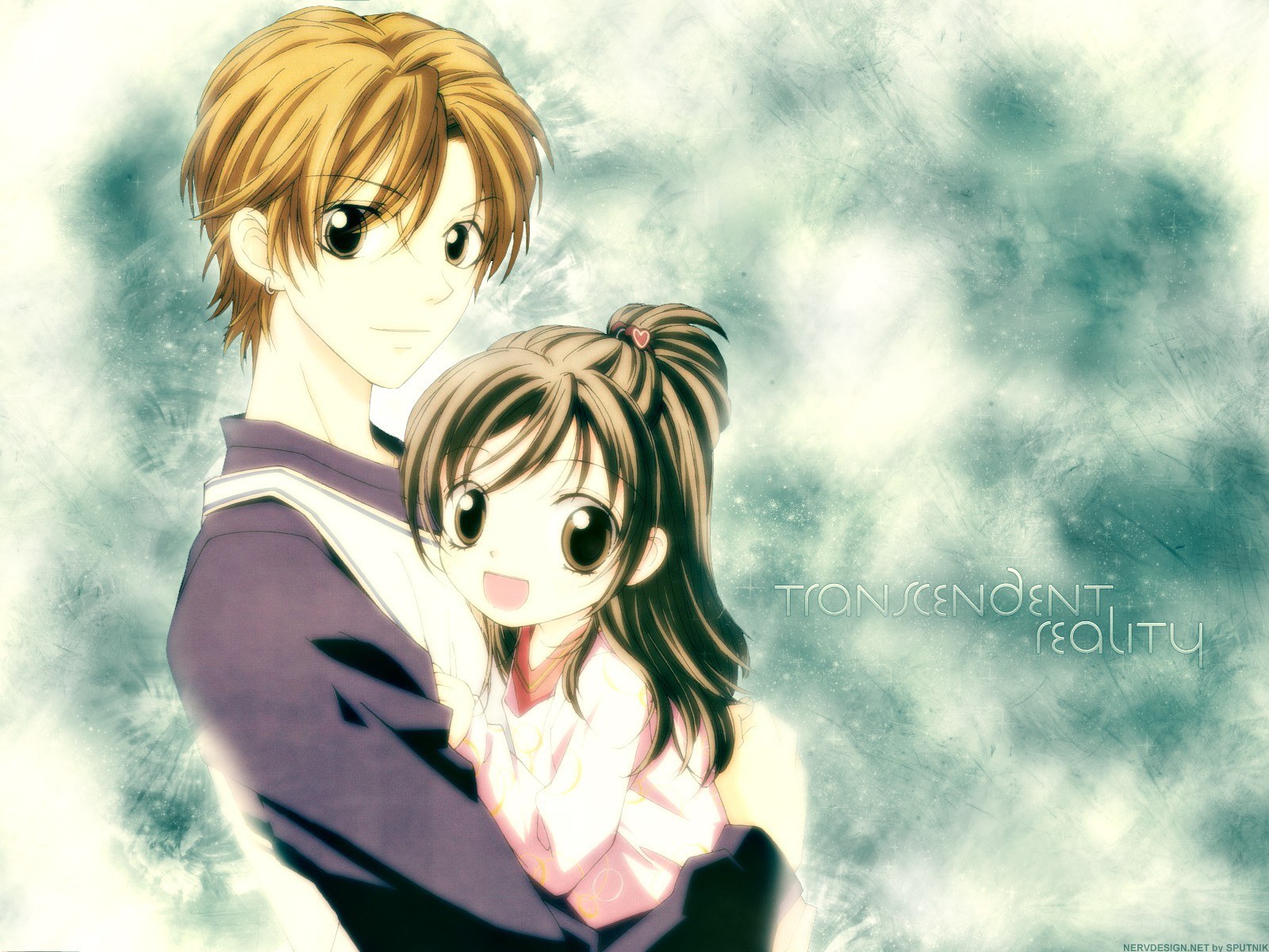 anime couple embrace