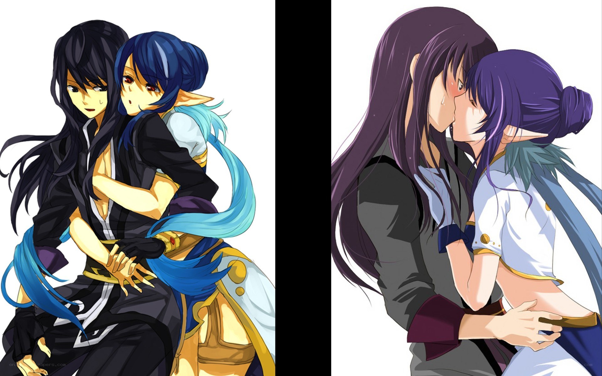 anime couple embrace