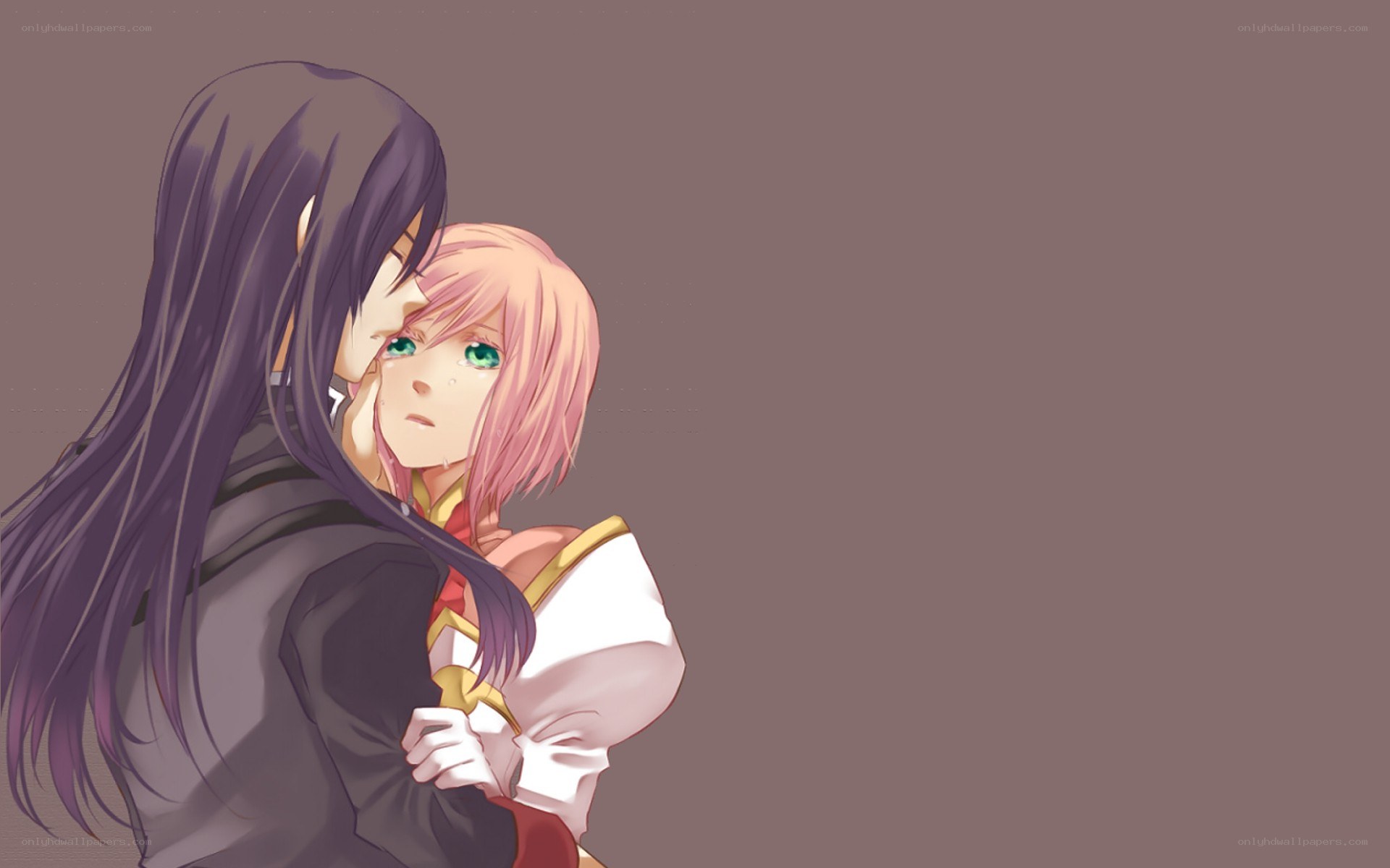 anime couple embrace