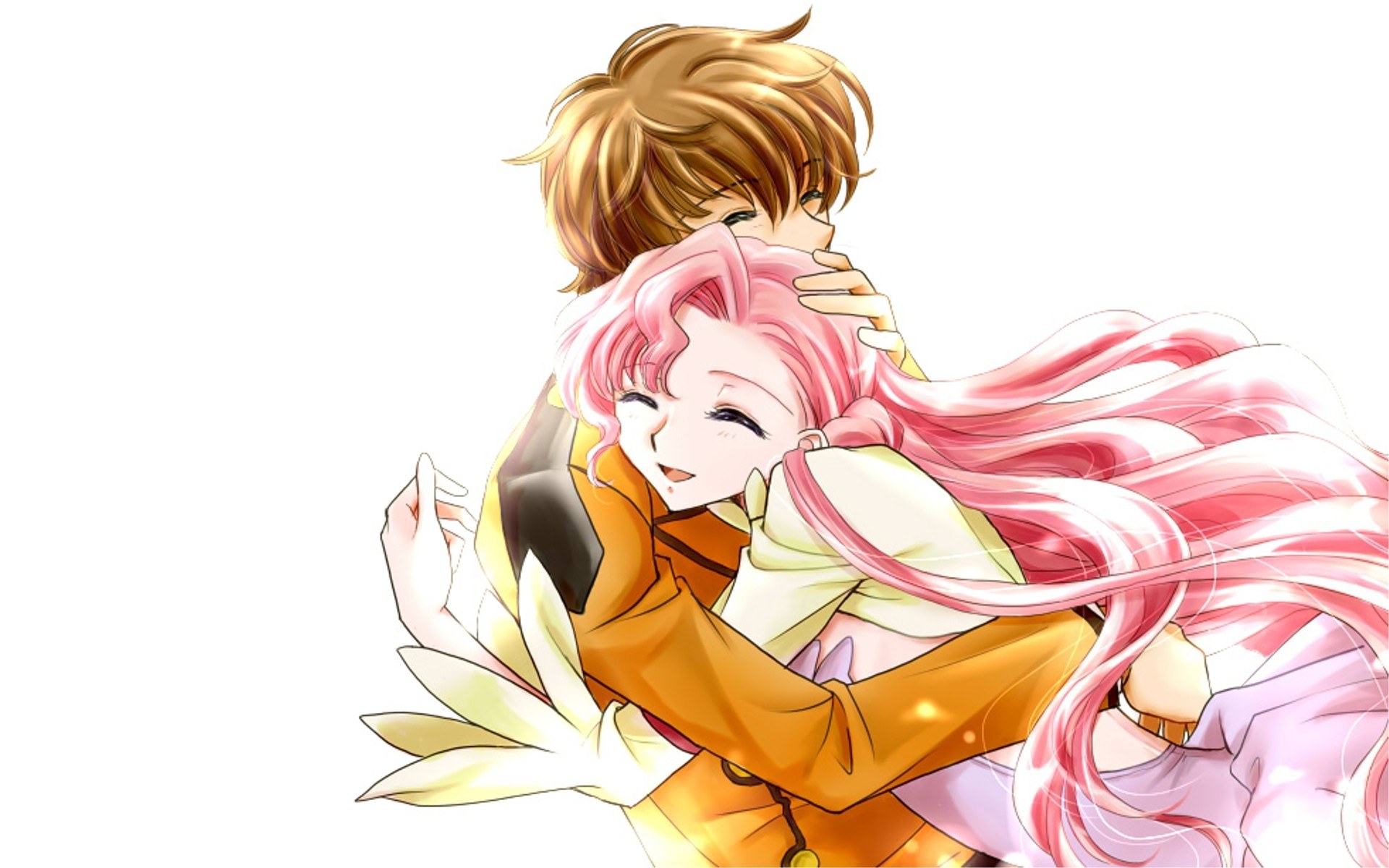 anime couple embrace