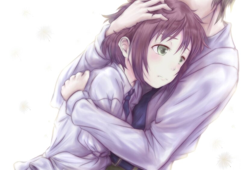 anime couple embrace