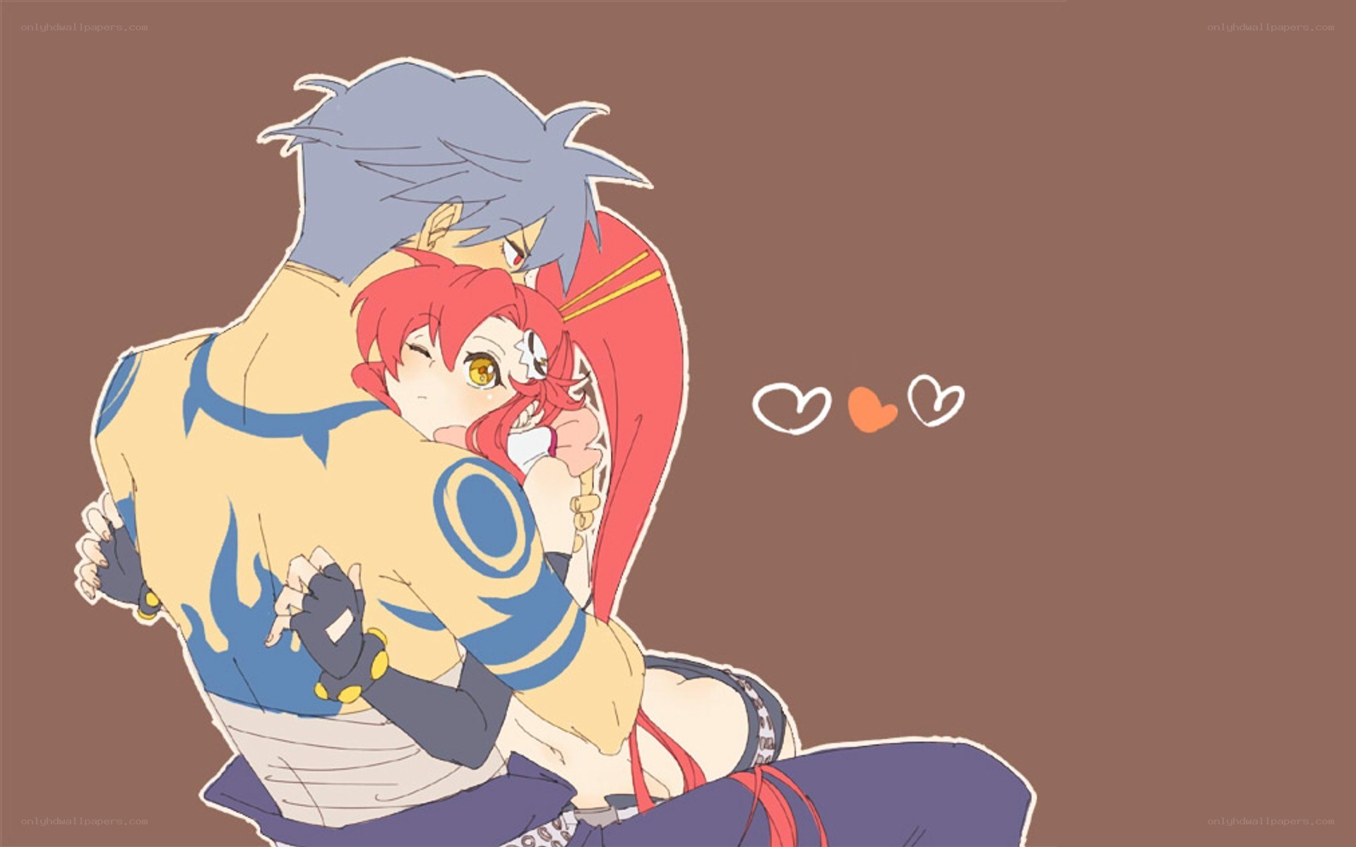 anime couple embrace