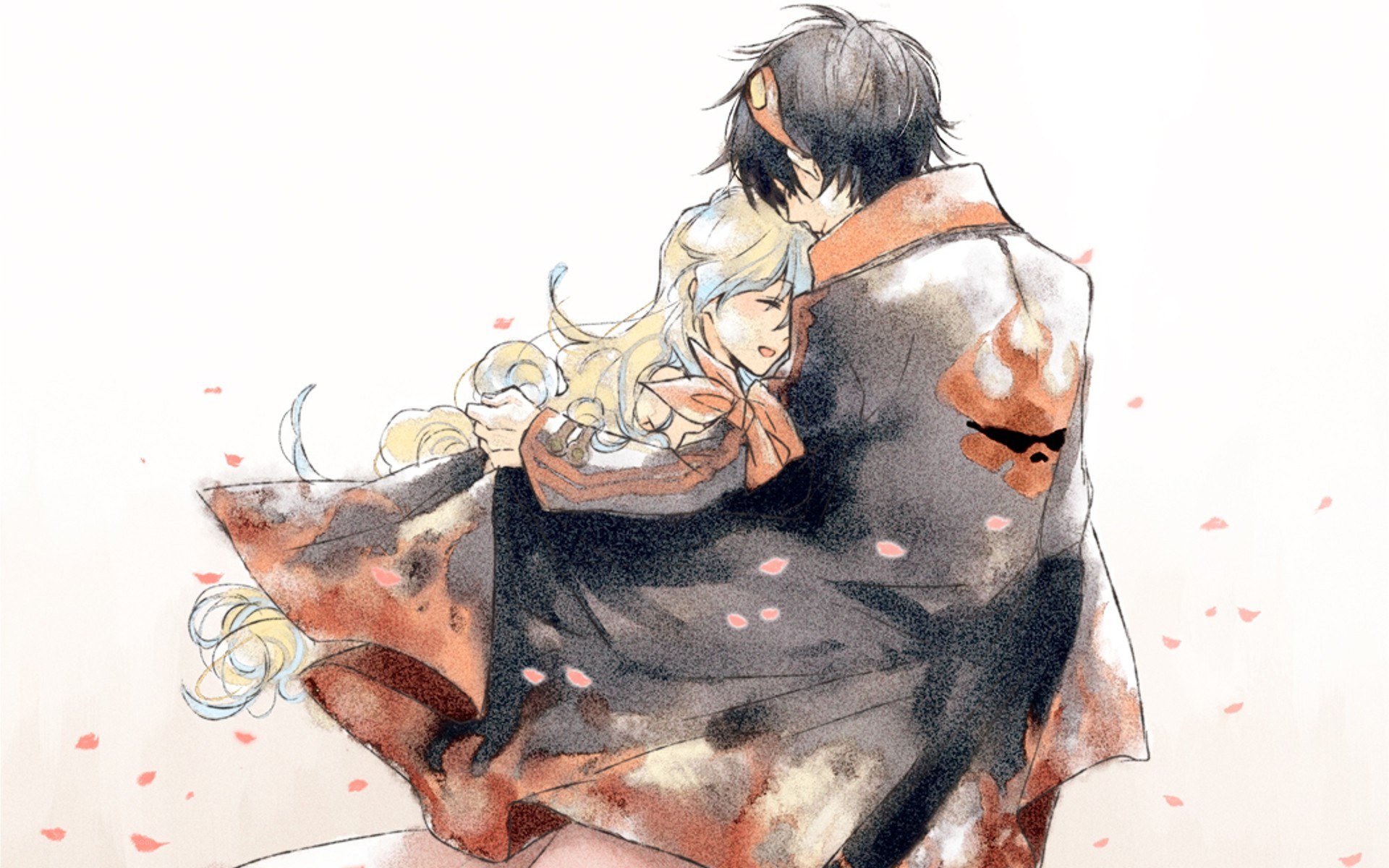 anime couple embrace