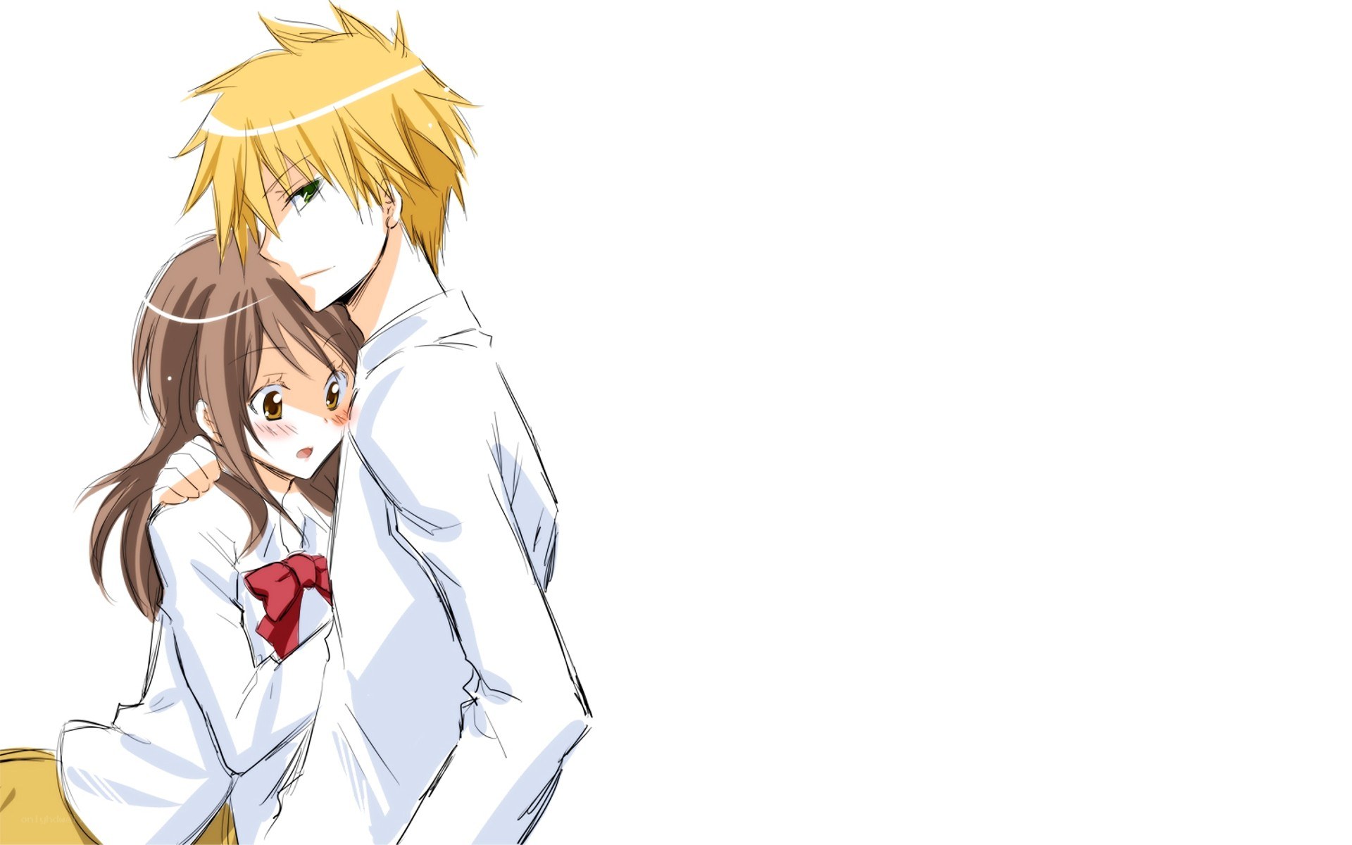 anime couple embrace