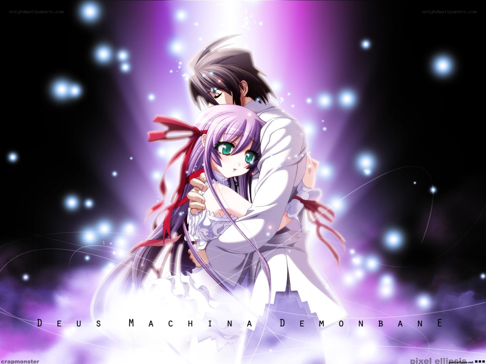 anime couple embrace