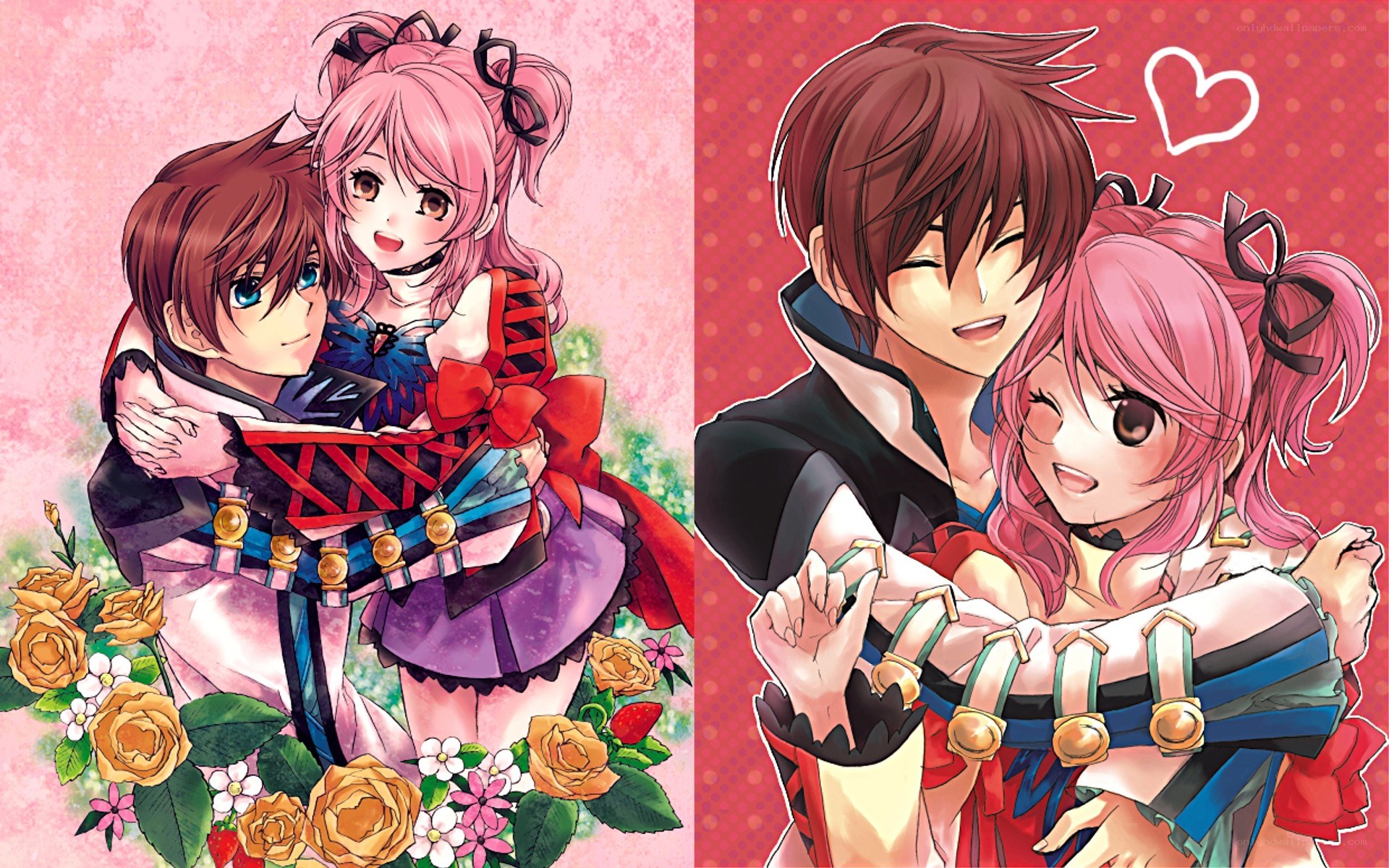 anime couple embrace