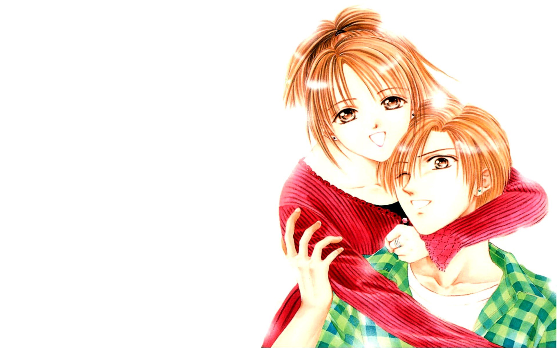 anime couple embrace