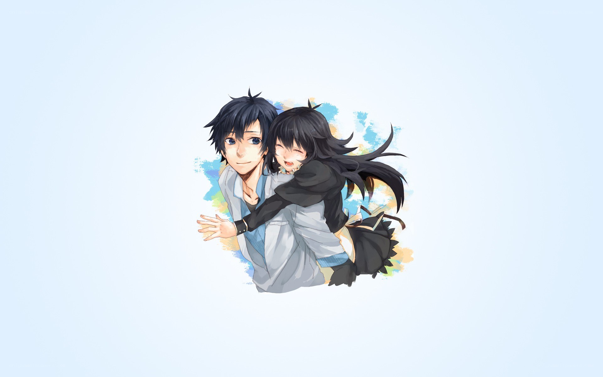 anime couple embrace