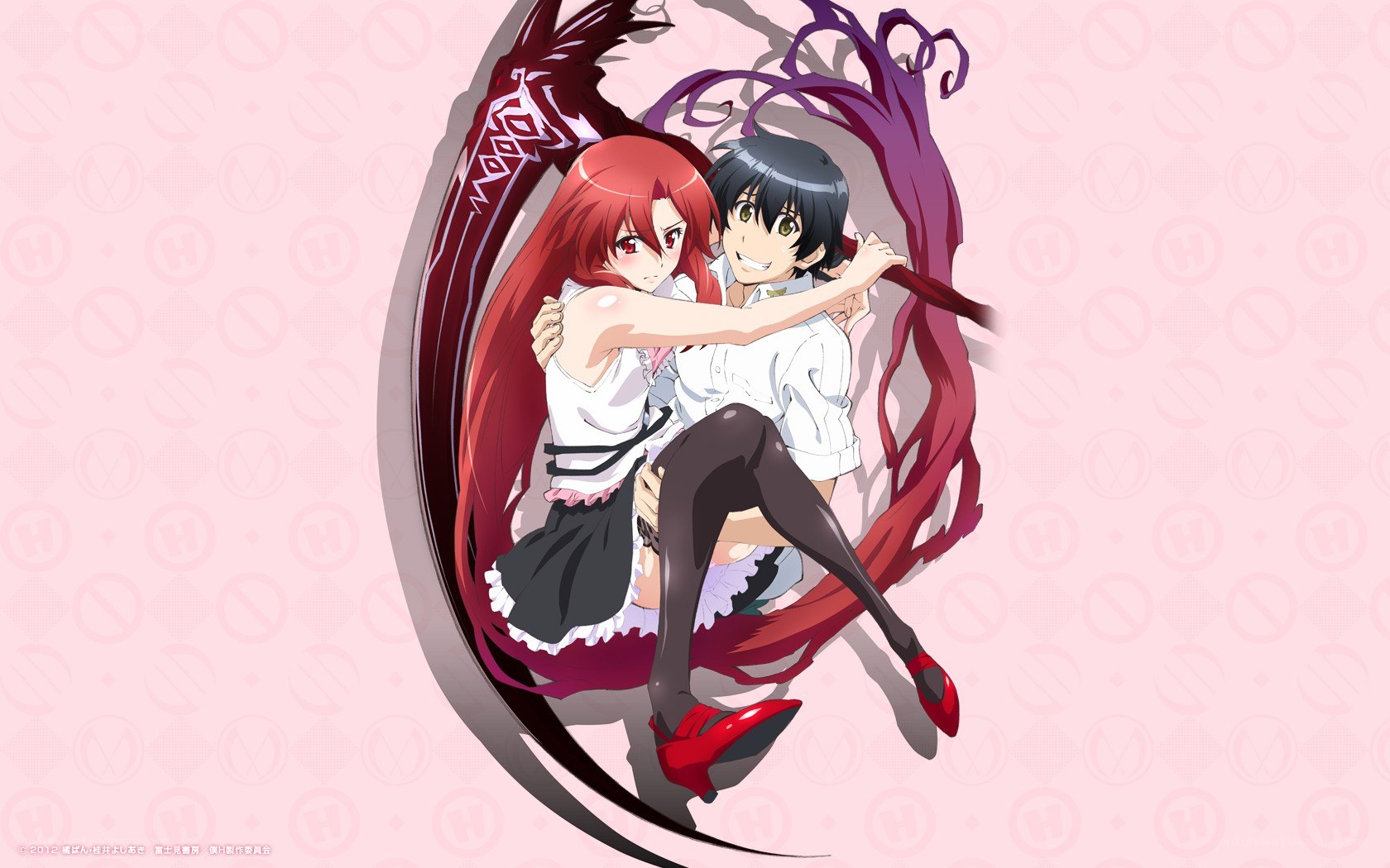 anime couple embrace