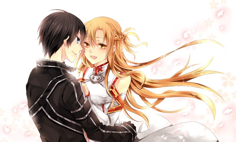 anime couple embrace