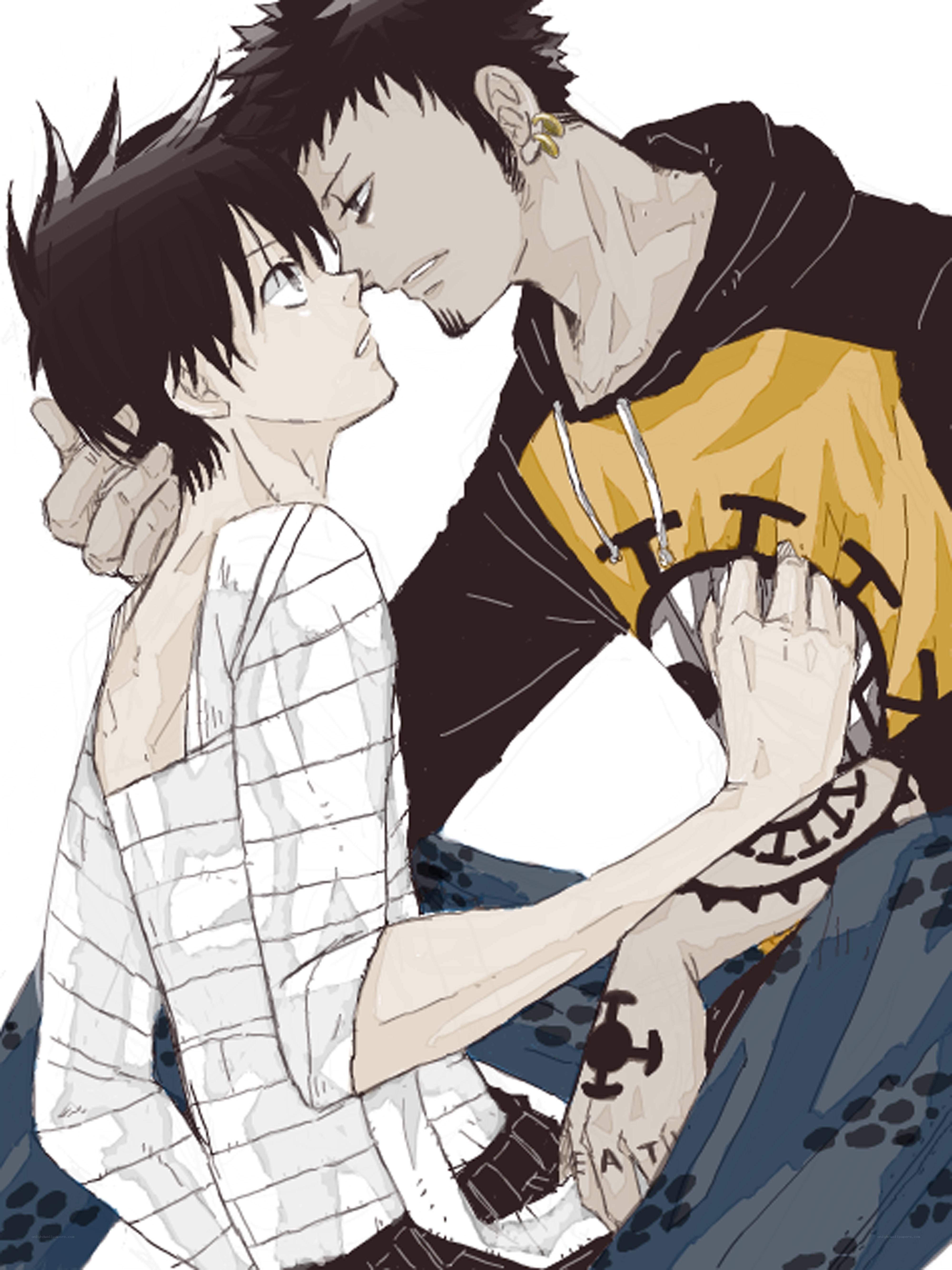 anime couple embracing